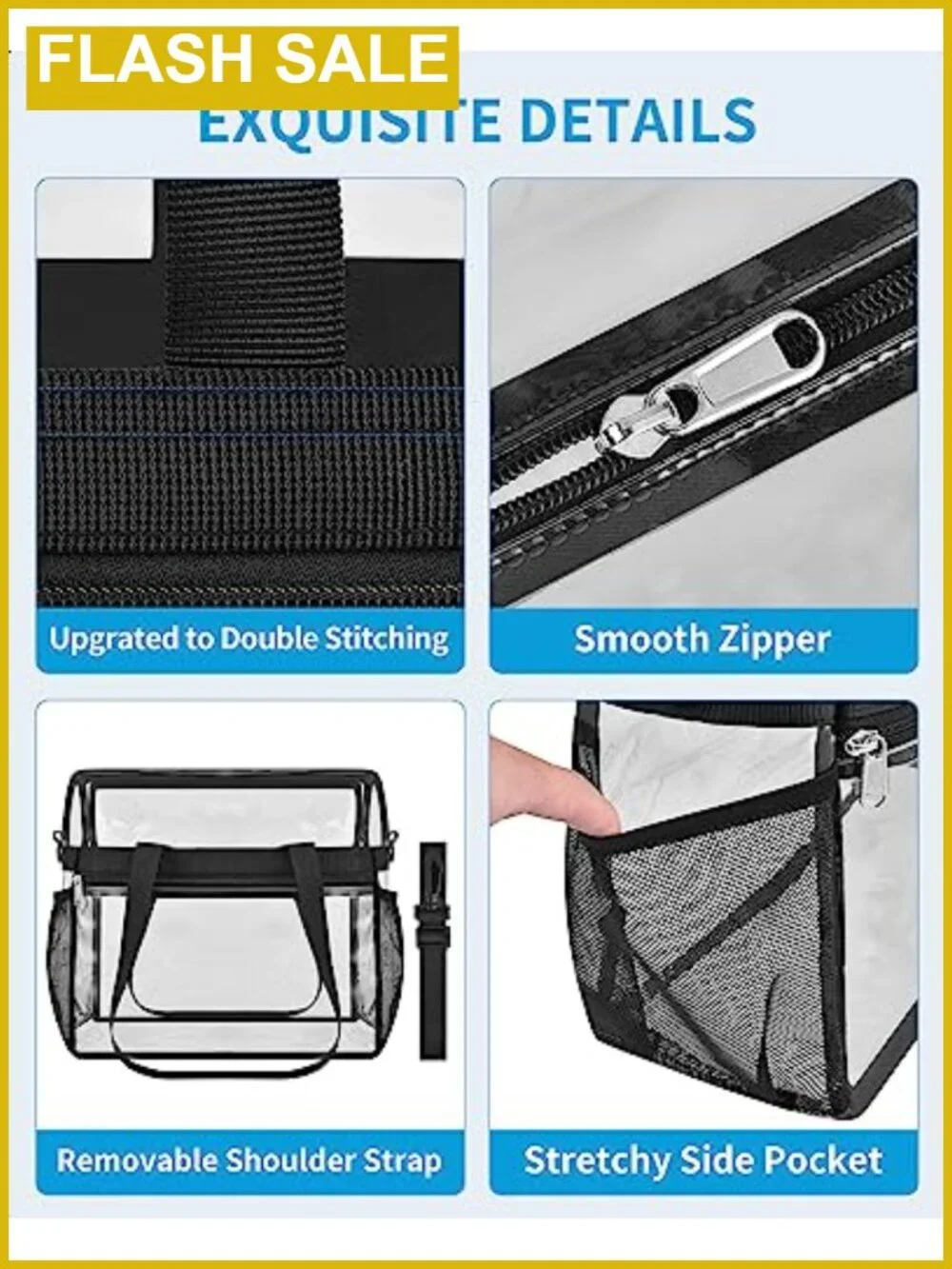 Clear Tote Bag Stadium Approved 12x12x6 PVC Water Resistant Crossbody
